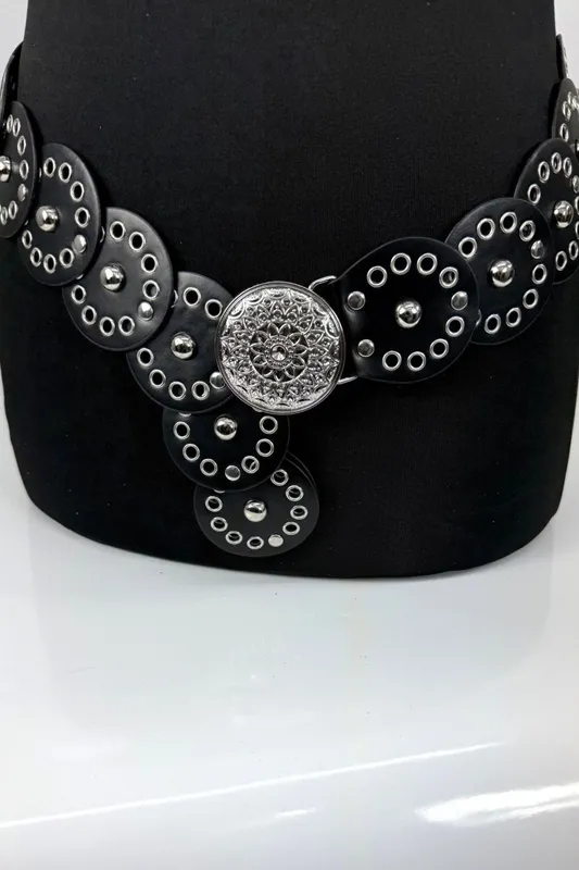 Raffaella Women's Ladies Wide Eyelet Disc Belt in Black Black female
