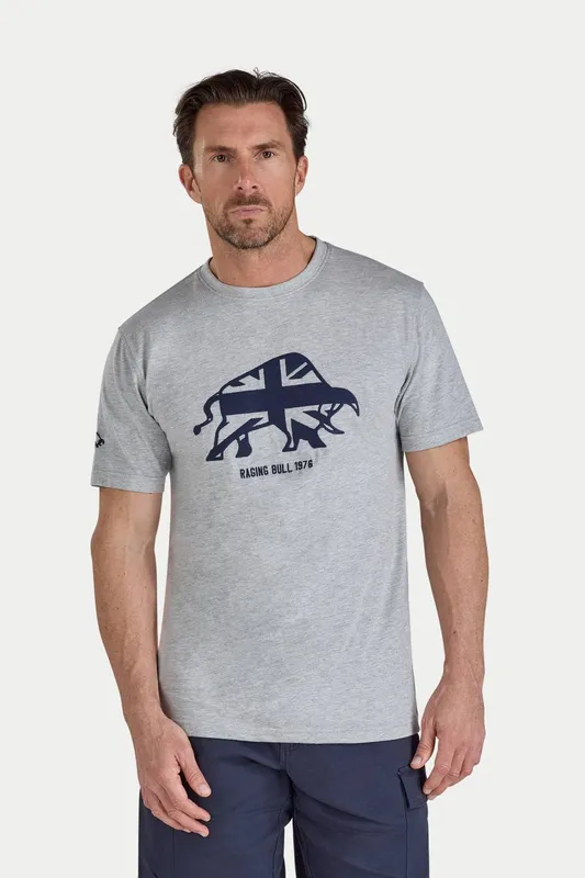 Raging Bull Men's Embroidered Bull T-Shirt in Grey Size: 4XL Grey 4XL