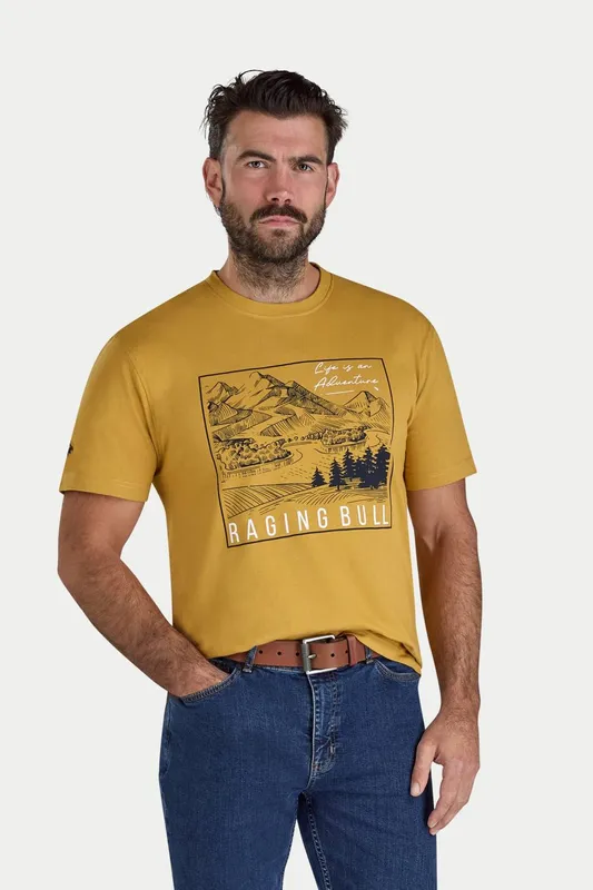 Raging Bull Men's Mountain Adventures T-Shirt in Mustard Size: Small Mustard