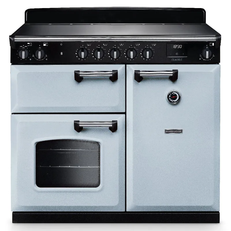 Rangemaster CL100EIPMSB/CM1 Classic 100cm Induction Range Cooker Chrome Trim 14208 - Misty Blue