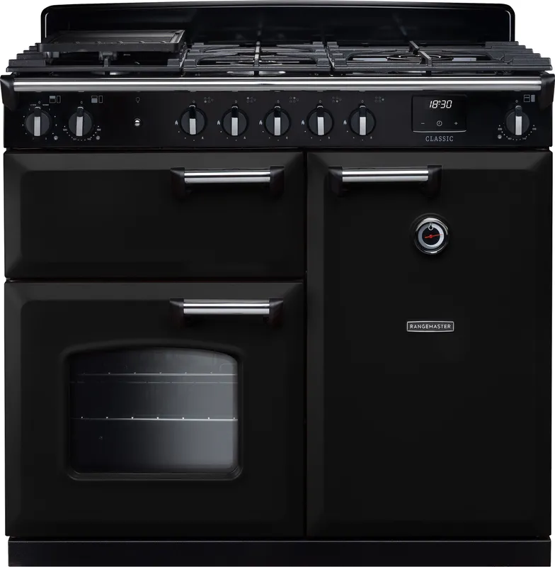 Rangemaster CL100DFPGBL/CM1 Classic 100cm Dual Fuel Range Cooker Chrome Trim 14190 - Black