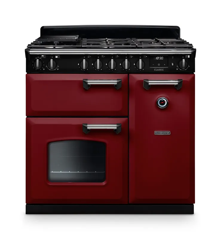 Rangemaster CL90DFPBOR/CM1 Classic 90cm Dual Fuel Range Cooker Chrome Trim 14152 - Bordeaux