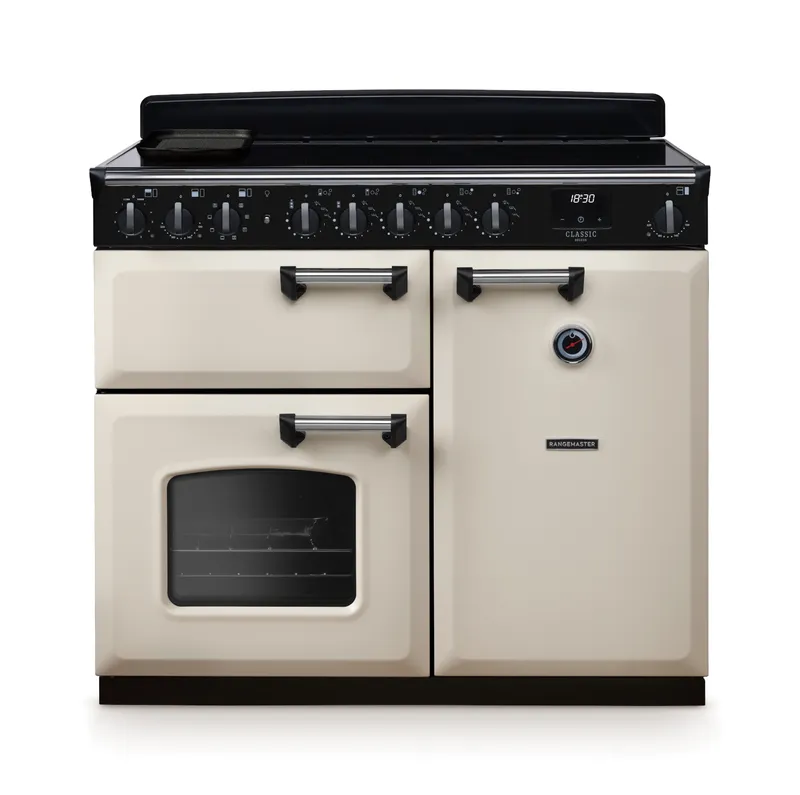 Rangemaster CLDL100EIPPCR/CM1 Classic Deluxe 100cm Induction Range Cooker Chrome Trim 14677 - Pale Cream