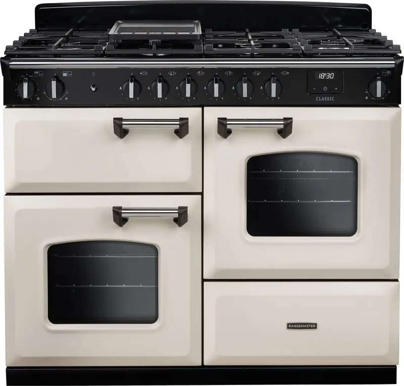 Rangemaster CLO110DFPPCR/CM1 Classic 110cm OC Dual Fuel Range Cooker Chrome Trim 14216 - Pale Cream