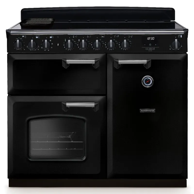 Rangemaster CLDL100EIPGBL/CM1 Classic Deluxe 100cm Induction Range Cooker Chrome Trim 14672 - Black
