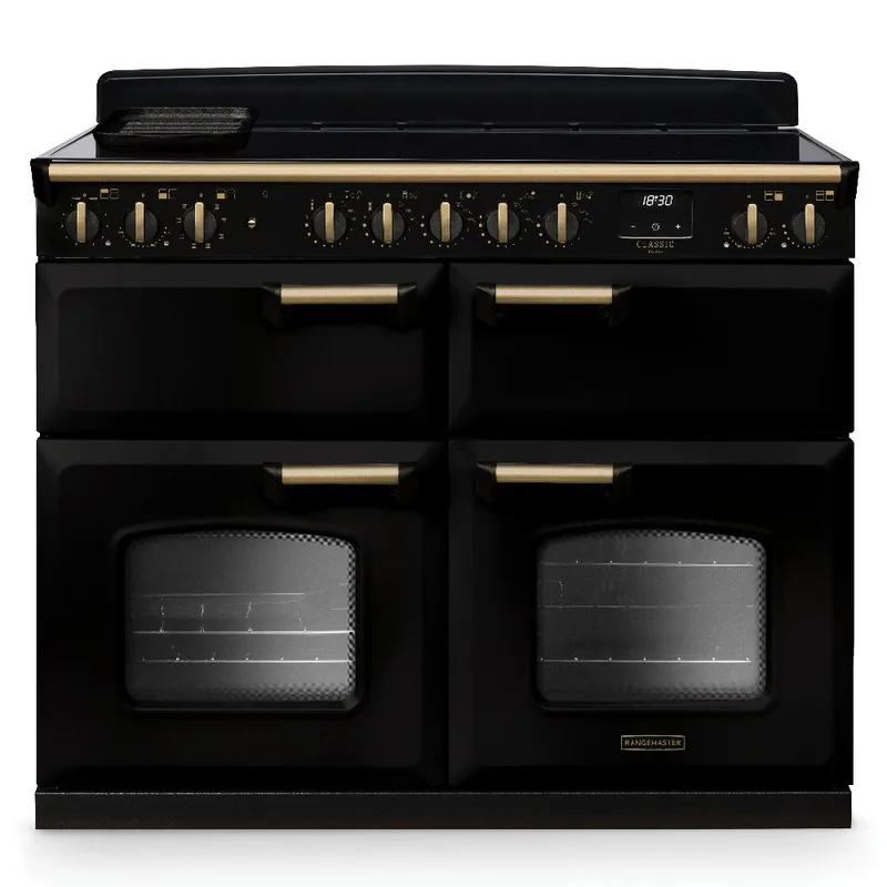 Rangemaster CLDLB110EIPGBL/AB1 Classic Deluxe BC 110cm Induction Range Cooker Antique Brass Trim 18383 - Black