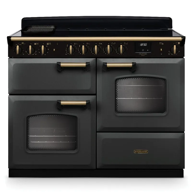 Rangemaster CLDLO110EIPSLT/AB1 Classic Deluxe OC 110cm Induction Range Cooker Antique Brass Trim 18345 - Slate