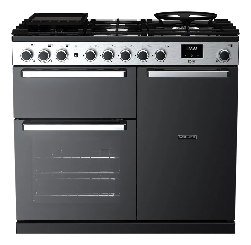 Rangemaster Edge Deluxe EDDL100DFGBLK/CM1 100cm Wide Slate Dual Fuel Freestanding Range Cooker - Chrome Trim