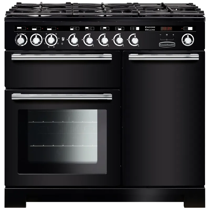 Rangemaster EDL100DFFBL/C Encore 100cm Deluxe Dual Fuel Range Cooker 117220 - Black