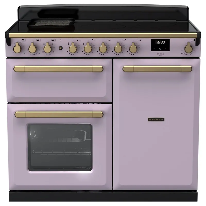 Rangemaster ESDL100EIPHTH/AB1 Estel Deluxe 100cm Induction Range Cooker With Antique Brass Trim 18235 - Heather