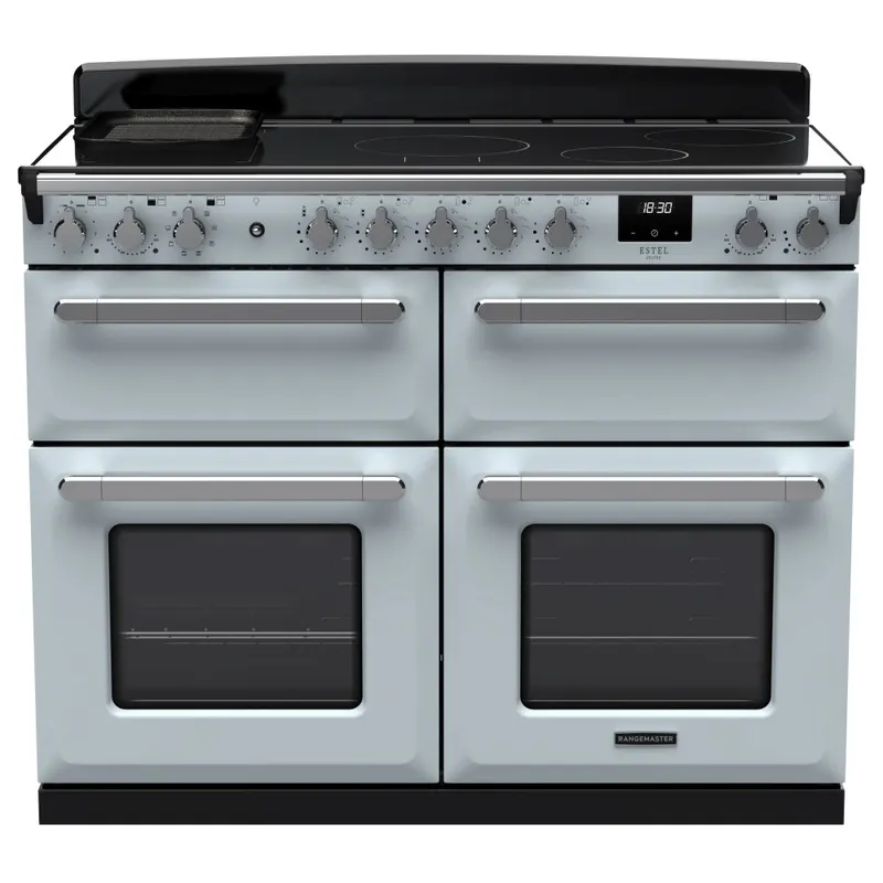 Rangemaster ESDLB110EIPMSB/CM1 Estel Deluxe BC 110cm Induction Range Cooker With Chrome Trim 15304 - Misty Blue