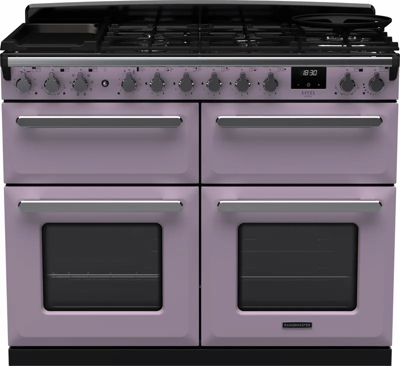 Rangemaster ESDLB110DFPHTH/CM1 Estel Deluxe BC 110cm Dual Fuel Range Cooker With Chrome Trim 17875 - Heather