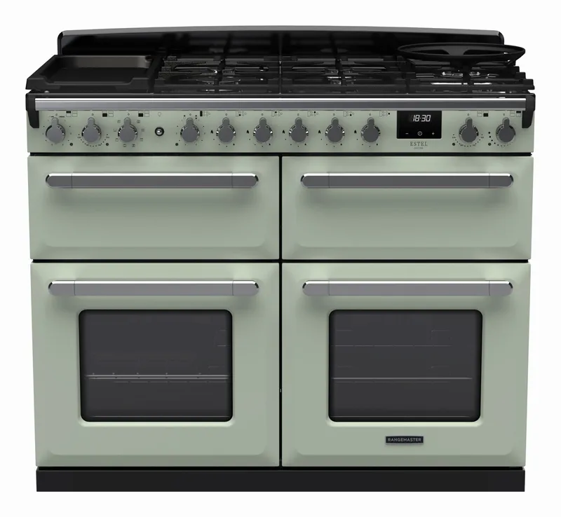Rangemaster ESDLB110DFPMNT/CM1 Estel Deluxe BC 110cm Dual Fuel Range Cooker With Chrome Trim 15255 - Mint