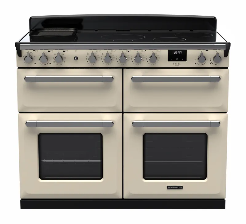 Rangemaster Estel Deluxe ESDLB110EIPPCR/CM1 110cm Wide Pale Cream Induction Freestanding Range Cooker - Chrome Trim
