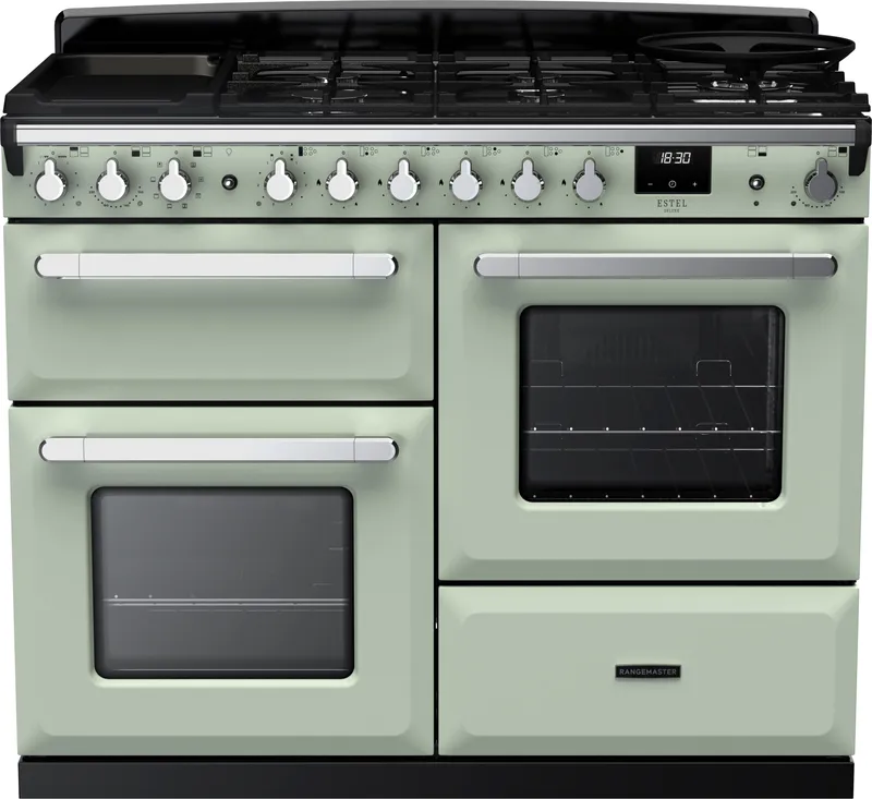 Rangemaster ESDLO110DFPMNT/CM1 Estel Deluxe OC 110cm Dual Fuel Range Cooker With Chrome Trim 15153 - Mint