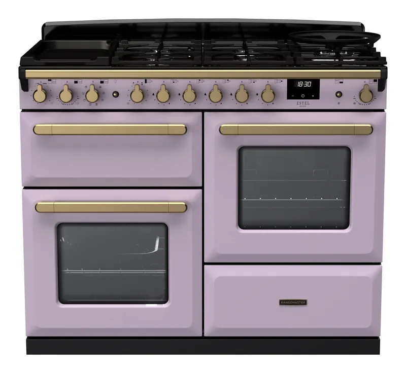 Rangemaster ESDLO110DFPHTH/AB1 Estel Deluxe OC 110cm Dual Fuel Range Cooker With Antique Brass Trim 18237 - Heather