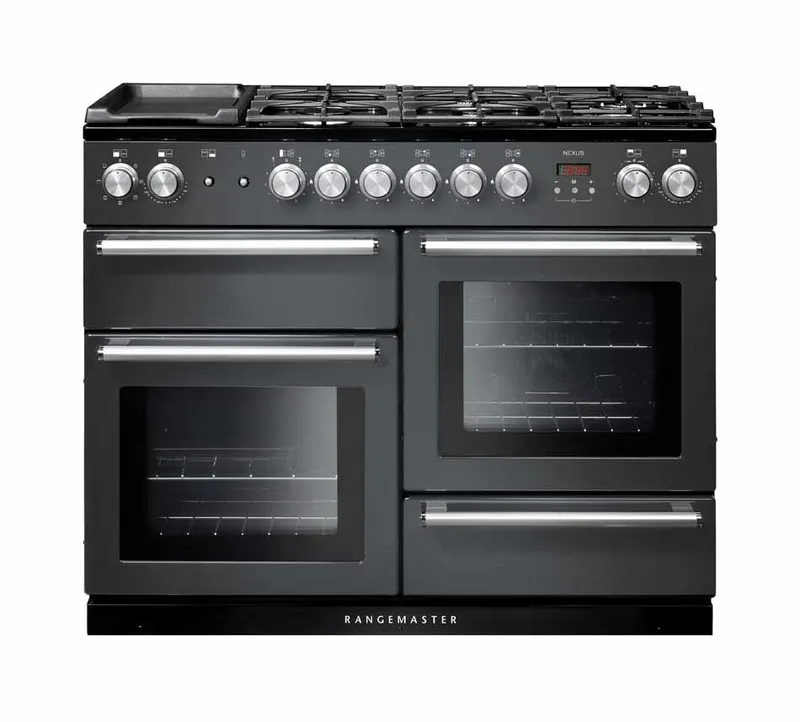 Rangemaster Nexus NEX110DFFSL/C 110cm Wide Slate Dual Fuel Freestanding Range Cooker - Chrome Trim