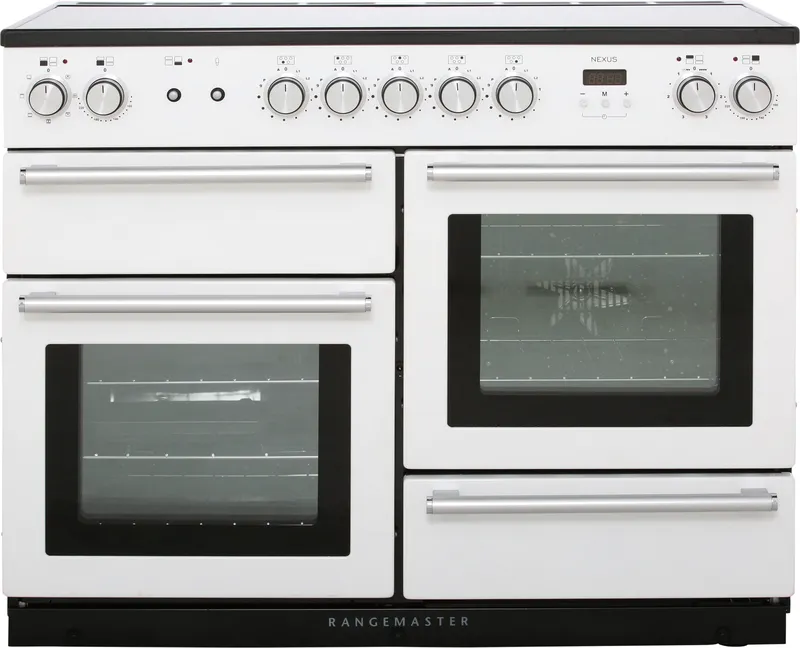 Rangemaster Nexus NEX110EIWH/C 110cm wide Electric Range Cooker with Induction Hob - White / Chrome - A/A Rated, White