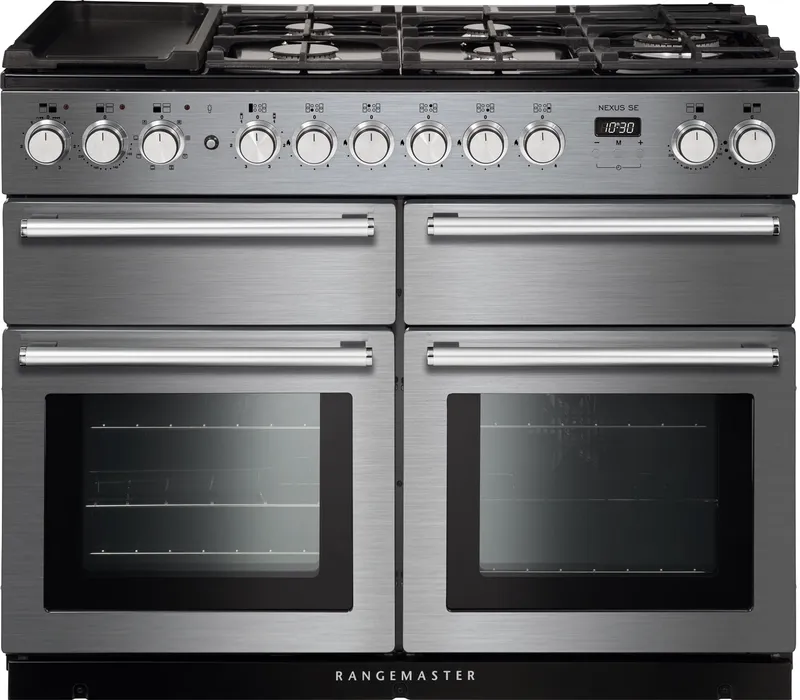 Rangemaster Nexus SE NEXSE110DFFSS/C 110cm wide Dual Fuel Range Cooker with Gas Hob - Stainless Steel / Chrome - A/A Rated, Stainless Steel