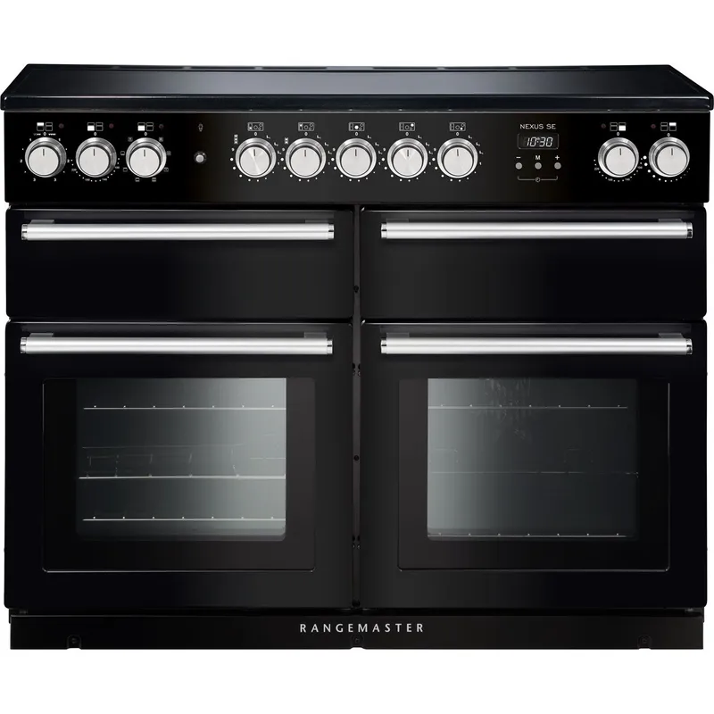 Rangemaster Nexus SE NEXSE110EIBL/C 110cm wide Electric Range Cooker with Induction Hob - Black / Chrome - A/A Rated, Black