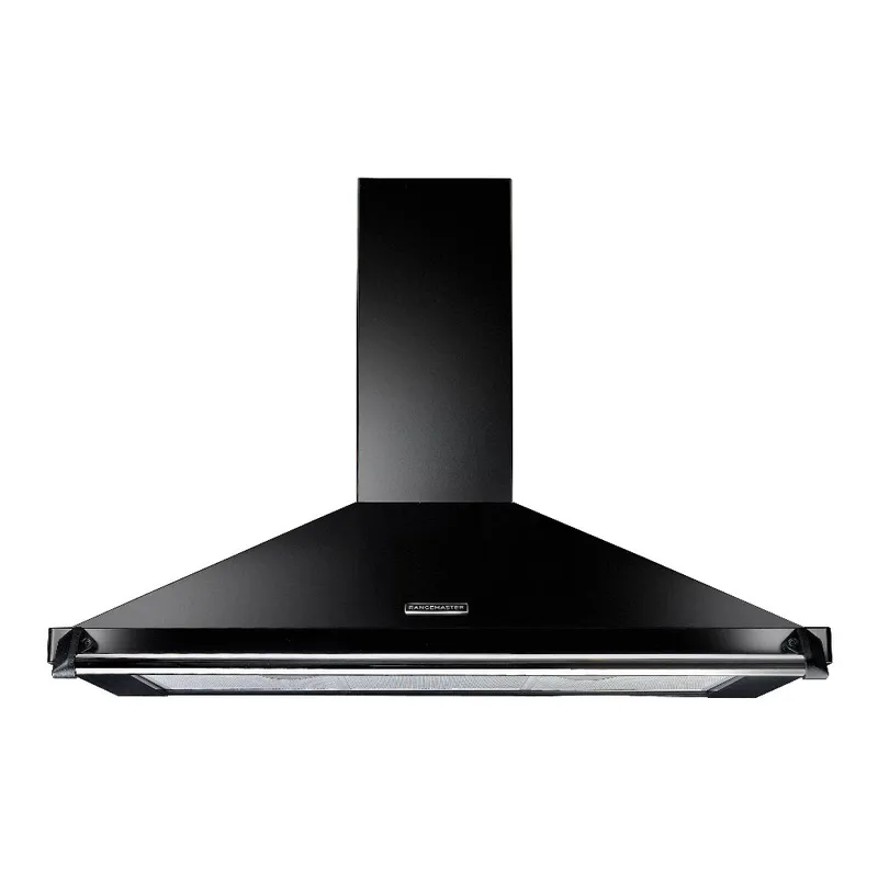 Rangemaster RCLAHDC90BL/C 90cm Classic Chimney Hood With Chrome Rail And Badge - Black