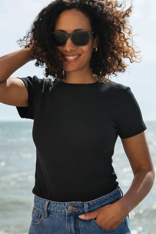 Rapanui Clothing Women's Ribbed T-Shirt in Black Size: 16 Black