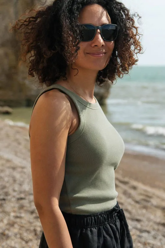Rapanui Clothing Women's Ribbed Vest Top in Olive Size: 8 Olive
