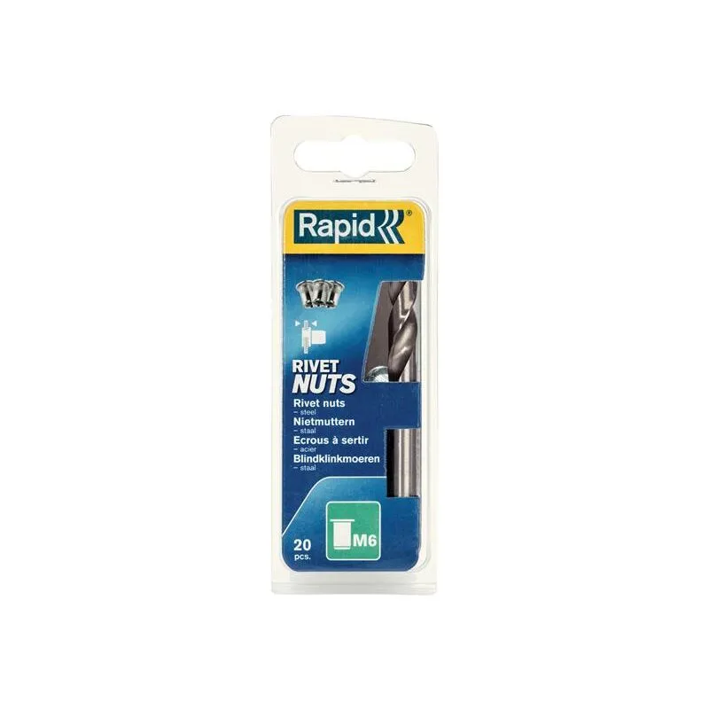 Rapid - 5000673 Steel Rivet Nuts M6 (Pack 20 + Free Drill Bit) RPD5000673