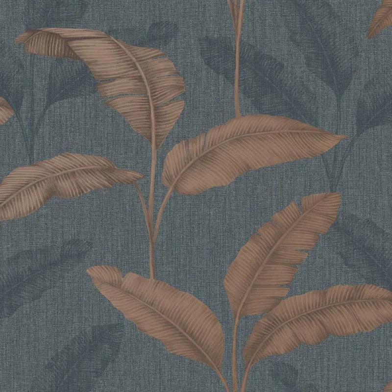 Rasch - Elegant Homes Design Library Navy Rust Tropical Amara Palm Leaf Wallpaper