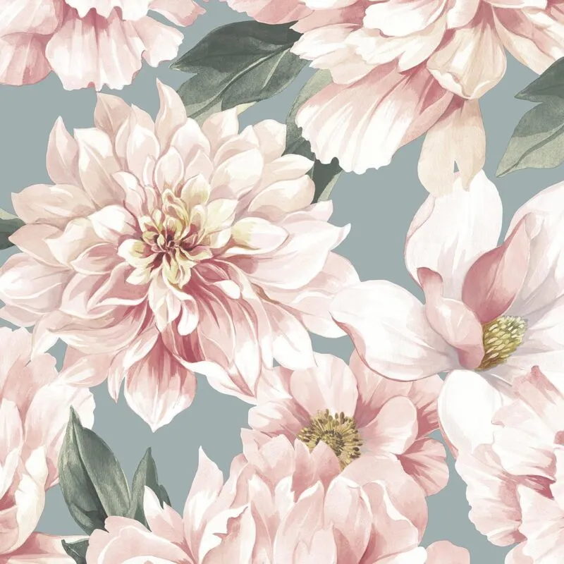 Rasch - Elegant Homes Design Library Celadon Floral Pink Duckegg Wallpaper
