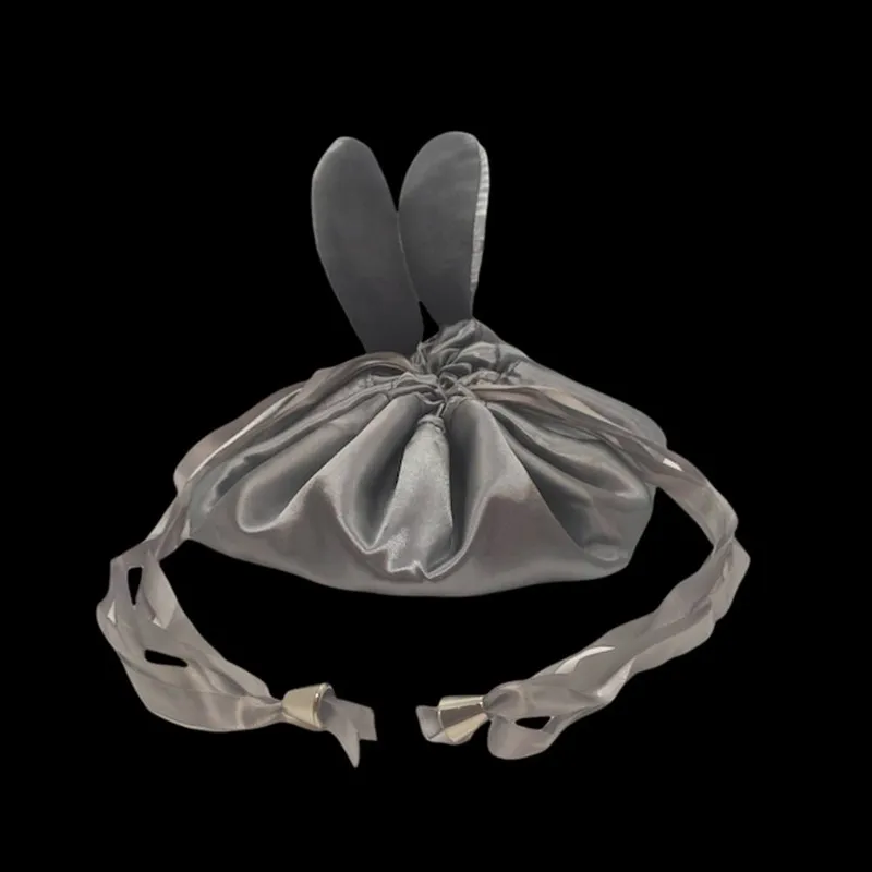 Rawr Beauty Drawstring Cosmetic Bag - Bunny Ears in Metallic Silver Metallic Silver