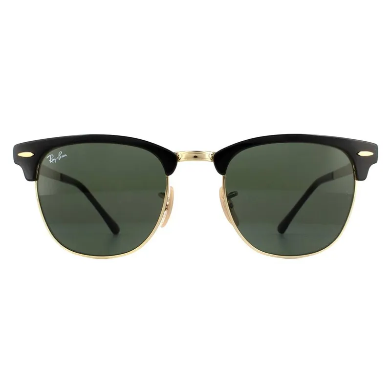 Ray-Ban Unisex Round Gold Top On Black Green Clubmaster Metal RB3716 Sunglasses - Gold - Size: One Size