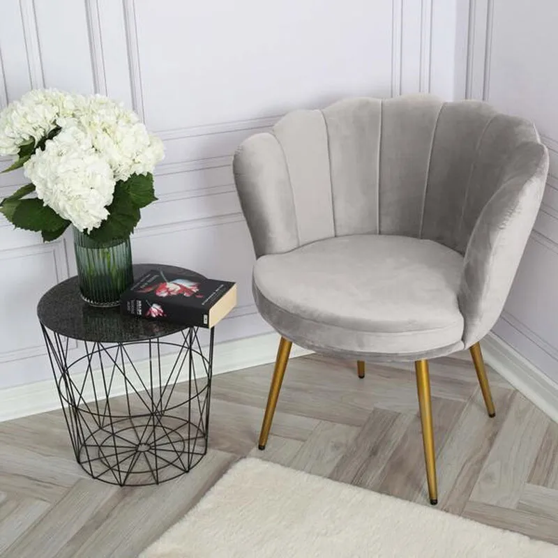 Genesis Flora Velvet Accent Chair Petal Back Plush Upholstered Modern Chair in Light Grey Size: 1 Seater Light Grey