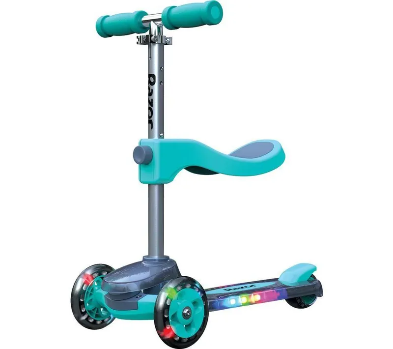Razor Rollie Dlx Kids' 2-in-1 Convertible Kick Scooter - Teal & Silver, Blue,Silver/Grey