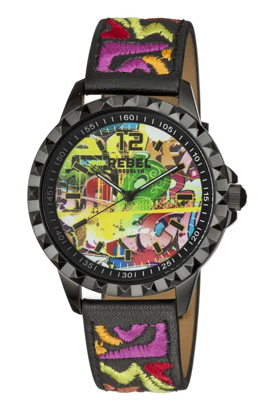 Rebel Women's Dumbo Black Dial Leather Watch Black