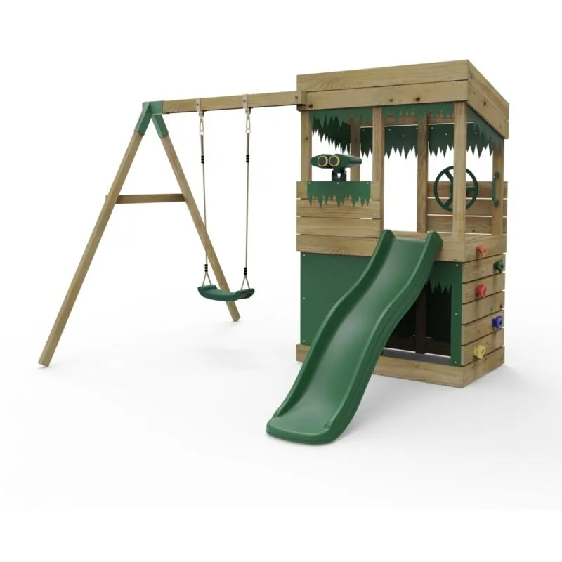 Rebo Wooden Lookout Tower Playhouse with 6ft Slide & Swing - Yellowstone