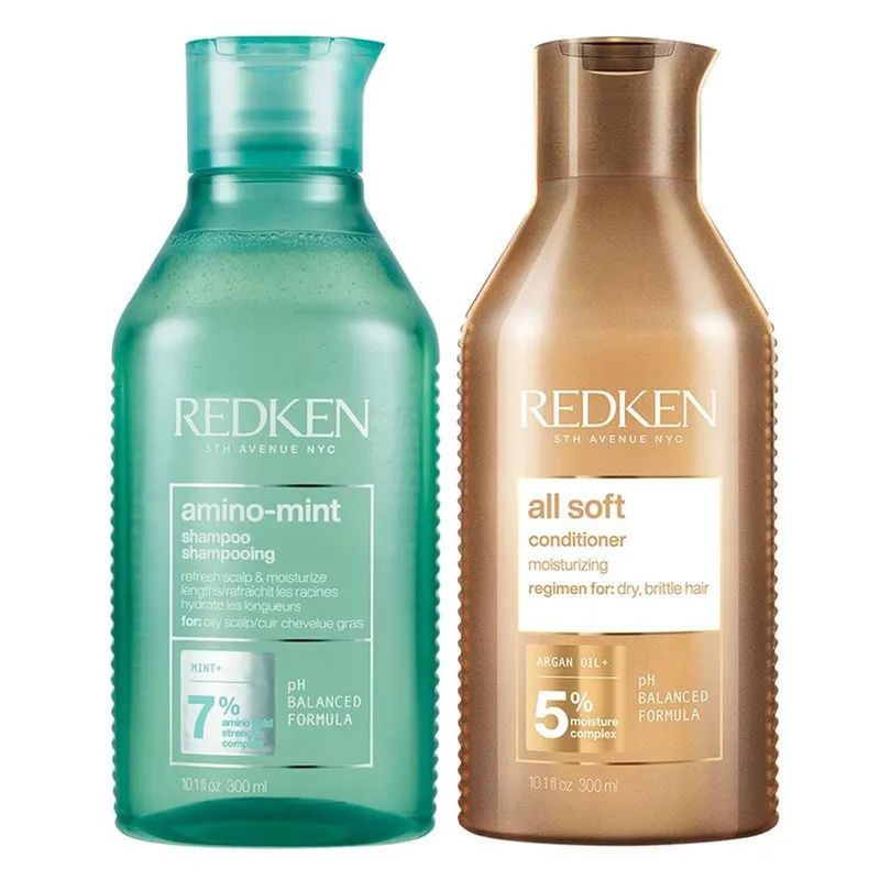Redken Amino Mint Shampoo 300ml & All Soft Conditioner 300ml Duo