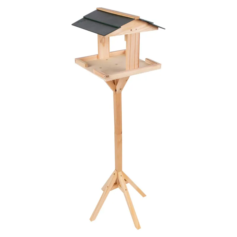 Redwood Wooden Bird Table - Freestanding Outdoor Garden Bird Feeder with Roof in Brown Brown