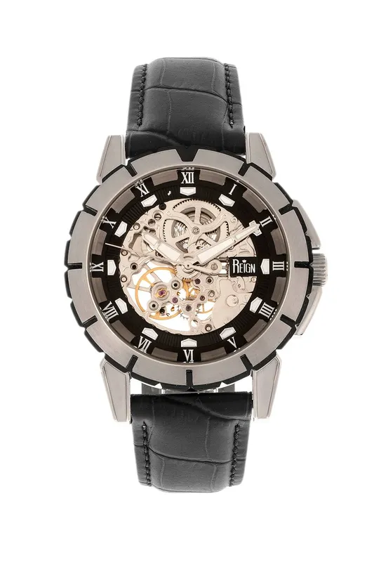 Reign Men's Philippe Automatic Skeleton Leather-Band Watch in Silver Silver One Size