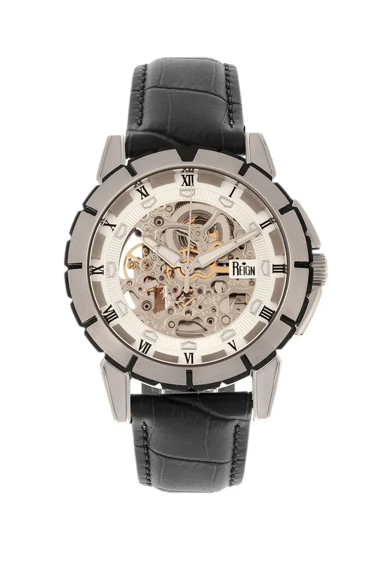 Reign Men's Philippe Automatic Skeleton Leather-Band Watch in White White One Size