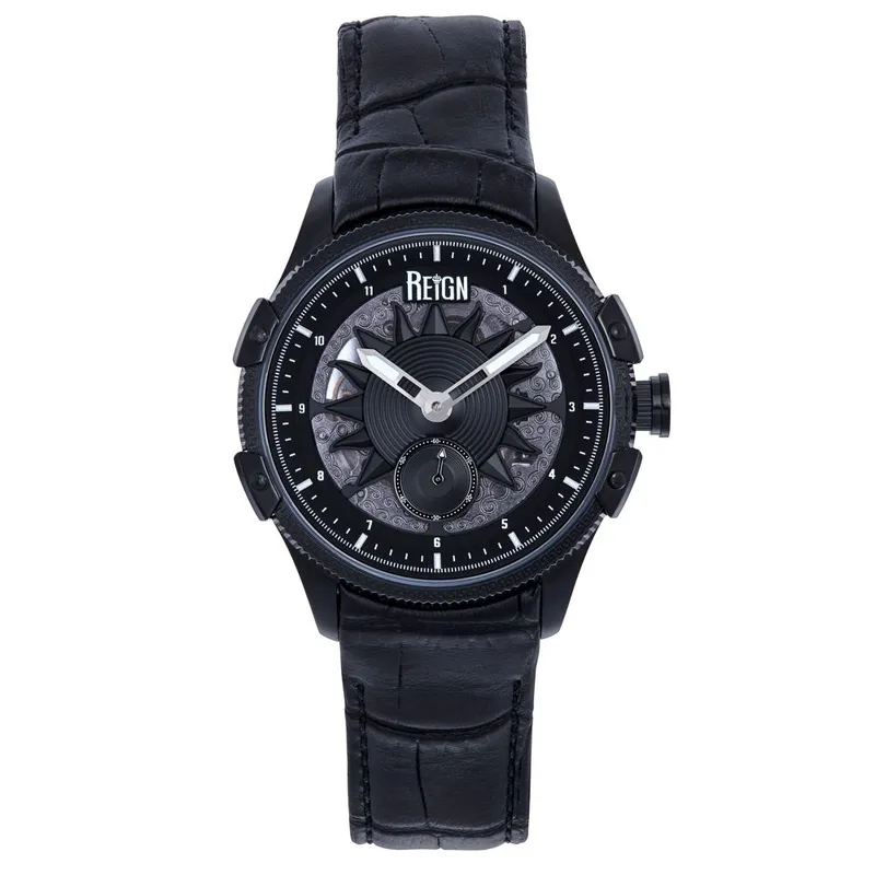 Reign Men's Solstice Automatic Semi-Skeleton Watch - Black Black One Size