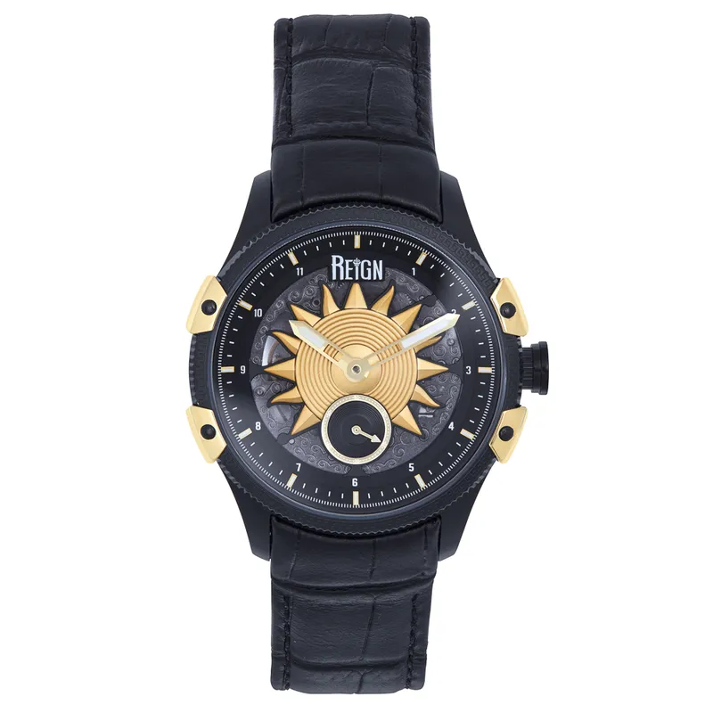 Reign Mens Solstice Automatic Semi-Skeleton Watch - Black Stainless Steel - One Size