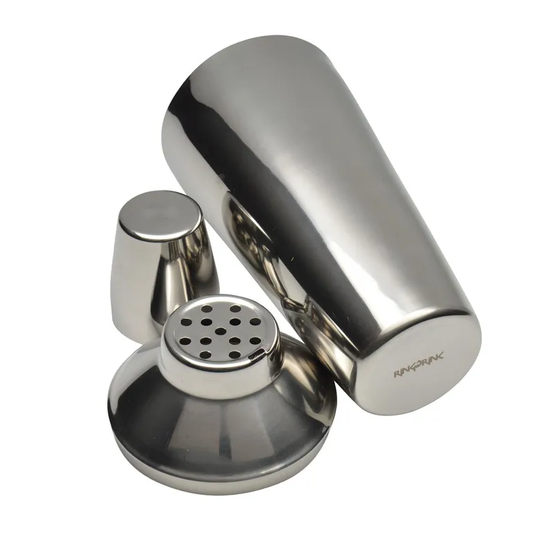 Rink Drink 3pc Manhattan Cocktail Shaker Set - 500ml Cocktail Making Shaker in Silver Silver