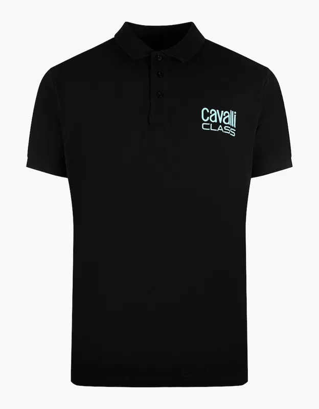 Cavalli Class Men's Bold Logo Black Polo Shirt Size: Medium Black