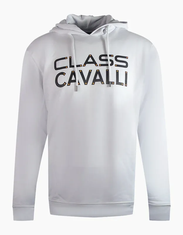 Roberto Cavalli Men's Cavalli Class Reverse Logo White Hoodie - Size: 40