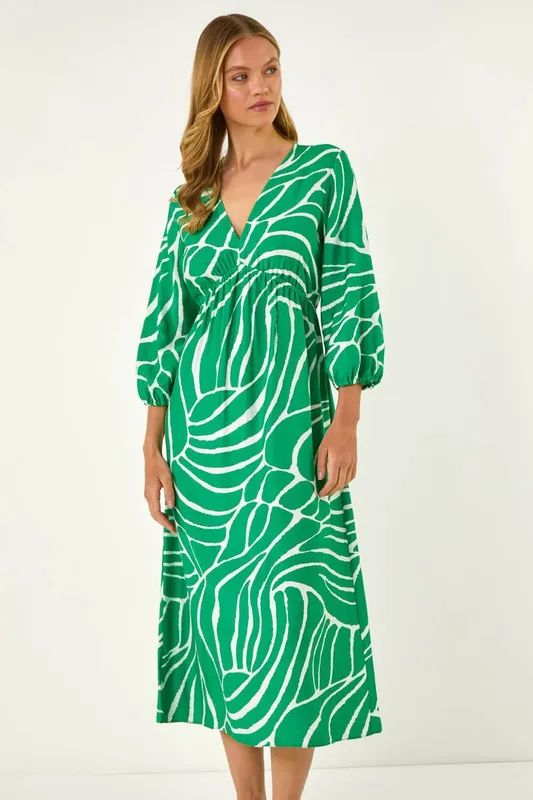 Roman Women's Abstract Geometric Midi Dress in Green Size: 18 - Green
