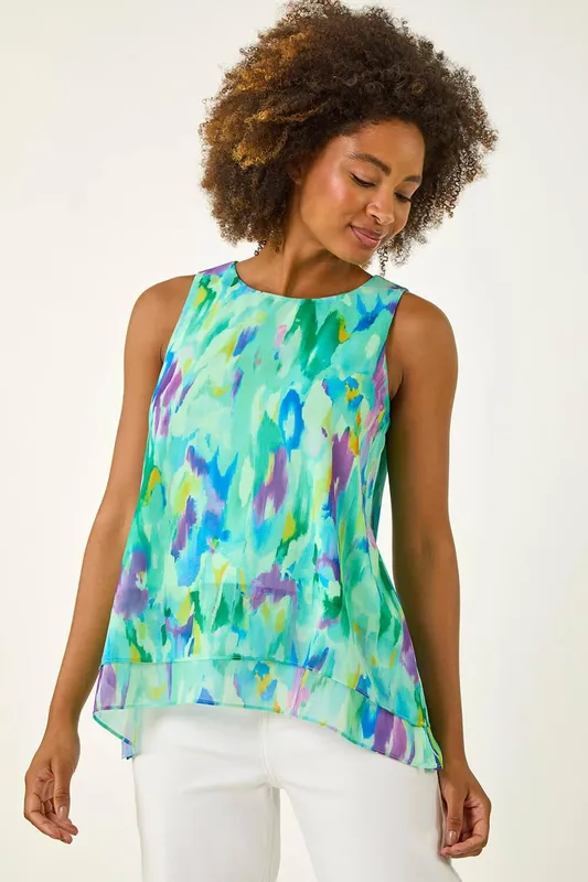 Roman Women's Blurred Double Layered Vest Top in Green Size: 16 Green 16 female