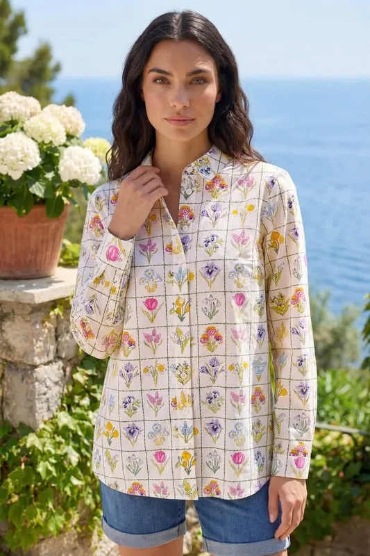 Roman Women's Botanical Collared Shirt in Ivory Size: 16 Ivory 16