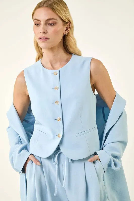 Roman Women's Buttoned Waistcoat in Light Blue Size: 18 - Light Blue