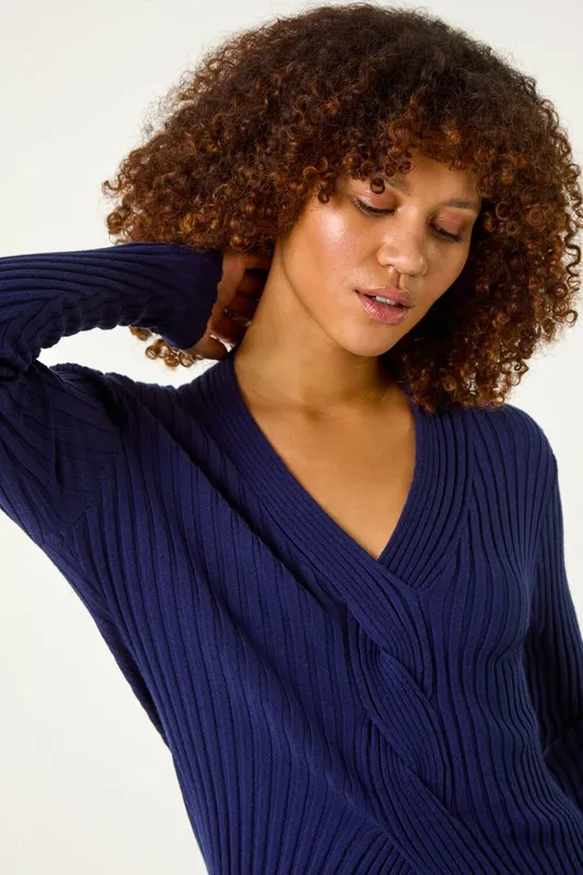 Roman Women's Cable Split Detail Rib Jumper in Navy Size: 20 - Navy